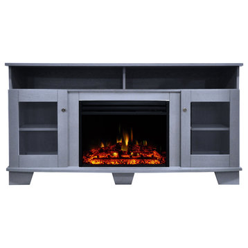 Savona Electric Fireplace Heater With 59" Blue TV Stand, Log, Multi-Color