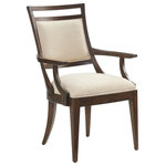 Lexington - Driscoll Arm Chair - The graceful lines of the Driscoll arm chair adds a strong transitional look to the collection. A generous concave back and floating cap rail ensure exceptional comfort, while the sweeping curvature of the arms and elegant saber legs add a refined sophistication to the design. The chair is standard in fabric 227811 Jasper, but is also available in your choice of custom fabrics or leathers.
