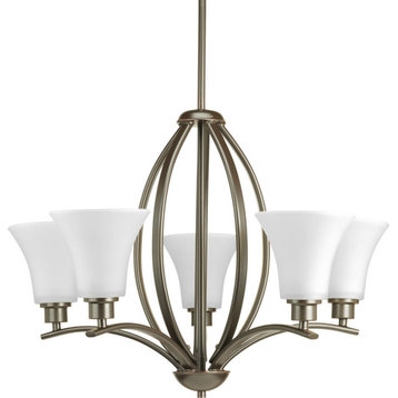 5-Light Chandelier, Antique Bronze With Etched White Shades