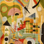 Kashmir Designs - Kandinsky Tapestry 2.5ftx4ft Composition Green Wall Hanging Carpet Art Silk - This modern accent wall art / tapestry / rug is hand embroidered by the finest artisans and design inspired by the works of Wassily Kandinsky. These wall art / tapestry / rugs can be used to decorate the walls of your homes or to spice up the decor.This modern accent wall art / tapestry / rug is hand embroidered by the finest artisans and design inspired by the works of Wassily Kandinsky. These wall art / tapestry / rugs can be used to decorate the walls of your homes or to spice up the decor.