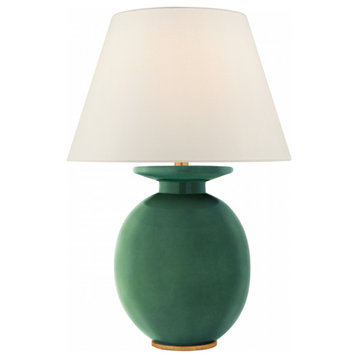 Hans Table Lamp, 1-Light, Celtic Green Crackle, Linen Shade, 29.75"H
