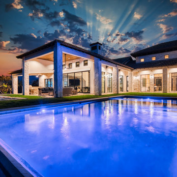 Linear Pool with Faux Negative Edge  and Flush Over-sized Spa