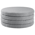 Meridian Furniture - Aphia Boucle Fabric Upholstered Ottoman, Gray, Ottoman / Coffee Table - Liven up your living space with this Aphia grey boucle fabric ottoman/coffee table from Meridian Furniture. Featuring rich grey boucle fabric upholstery, this ottoman offers softness to the touch and style to the eye. Deep channel tufting gives the appearance of multiple layers stacked together, making it a contemporary piece perfect for any modern home. Pair this ottoman with a matching grey sofa, or use it as a stool to provide extra seating when you have visitors.