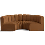 Meridian Furniture - Arc Velvet Upholstered 4-Pc. Inward Curved Modular Sectional, Saddle - Give your living room or den the perfect blend of style and versatility with this Arc velvet fabric curved modular Sectional. Part of the Arc modular furniture collection, this Sectional comes upholstered in rich saddle velvet fabric and features deep channel tufting that adds a touch of luxury while enhancing comfort and support. A seamless combination of form and function, this chair can be used with other Arc pieces to create a myriad of configurations in your well-curated room.