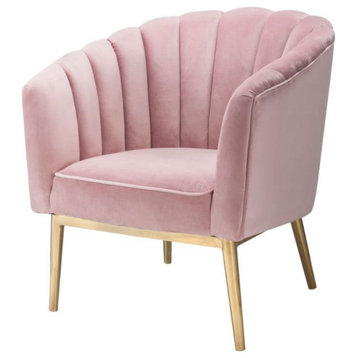 Pink Velvet Accent Chair with Metal Legs