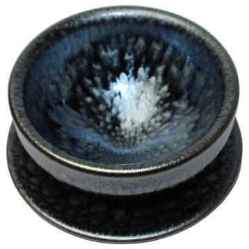 Chinese Handmade Jianye Clay Silver Black Glaze Decor Teacup Display Hws204