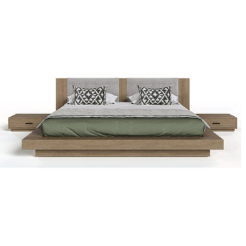 Nova Domus Dream Walnut and Gray Bed With Two Nightstands, Queen