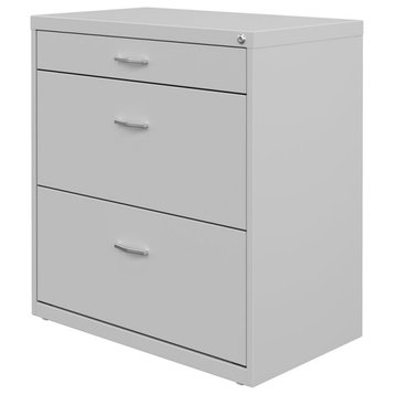Space Solutions 30" W Metal 3 Drawer Home Office File Cabinet Silver