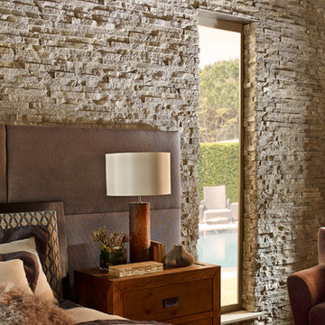 Contemporary Stone Wall Bedroom