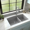 Karran Undermount Quartz 32" 60/40 Double Bowl Kitchen Sink Kit, Grey