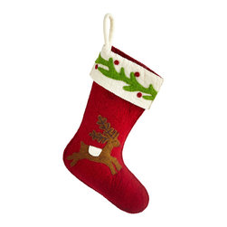 RED RUNNING REINDEER STOCKING - NEW - Christmas Stockings And Holders