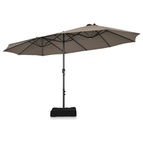 15FT Double-Sided Twin Patio Umbrella Sun Shade Outdoor Crank Market Base