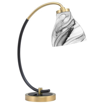 1-Light Desk Lamp, Matte Black/New Age Brass Finish, 6.25" Onyx Swirl Glass