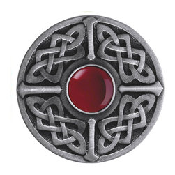 Inviting Home Inc. - Celtic Knob, Antique-Style Pewter With Red Carnelian - Cabinet And Drawer Knobs
