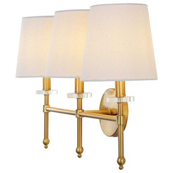 Olivia Modern Midcentury Iron LED Vanity, Brass Gold, 3-Light