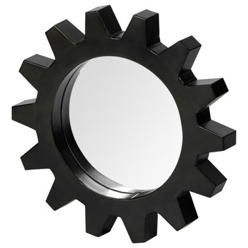 Alloy Black Metal Cog Frame 17" Round Mirror