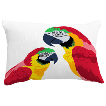 Macaw Close Up Tropical Print Throw Pillow With Linen Texture, Red, 14"x20"