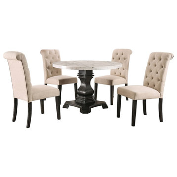 Furniture of America Rossas Wood 5-Piece Round Dining Table Set in Ivory