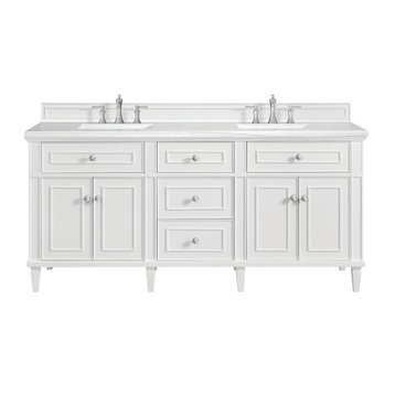 Lorelai 72" Double Vanity, Bright White, 3 CM Arctic Fall Solid Surface Top