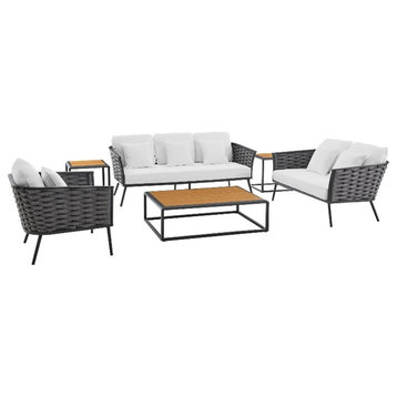 Modway Stance 6-Piece Aluminum & Fabric Patio Sofa Set in Gray/White