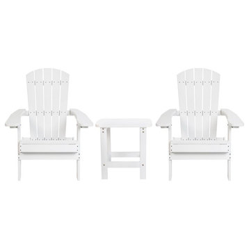 Flash Furniture Charlestown Resin 2 Adirondack Chairs & Side Table Set in White