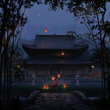 Traditional Chinese architecture 3d rendering
