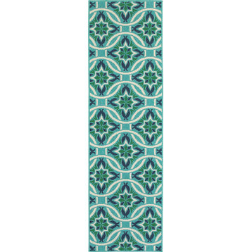 Oriental Weavers Meridian Blue/Green Floral Indoor/Outdoor Rug 2'3"X7'6"