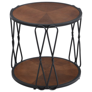 Farmhouse Gold Metal-Top and Round Side Tables and End Tables, Black, 22"