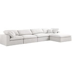 Meridian Furniture - Serene Linen Textured Fabric Deluxe Comfort 5-Piece L-Shaped Sectional, Cream - There's lots to love about the Serene linen textured deluxe cloud-like comfort modular collection, and this piece is not an exception. The soft cream linen textured fabric is cozy and sleek to the touch while the overstuffed down/feather cushions provide gentle support so you can relax and unwind like a VIP. Customize your seating with this modular set by adding the pieces you like most. Latches under each piece make it easy to snap them into position for a look that's modern yet welcoming.
