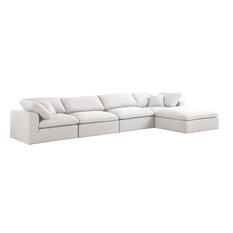Serene Linen Down Filled Cloud Modular Sectional, Cream, 4-Seater and 1 Ottoman