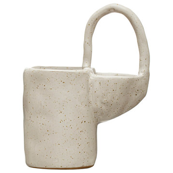 Stoneware Sponge and Dish Brush Holder, White Speckled Finish