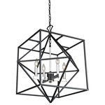 Artcraft - Artcraft Roxton 4 Light 28" Chandelier, Matte Black/Polished Nickel - Linear in design, the Roxton collection is comprised of a matte black exterior cage which a diamond within a square that encases a polished nickel inner chandelier cluster. 4 lite chandelier (available with harvest brass interior as well)