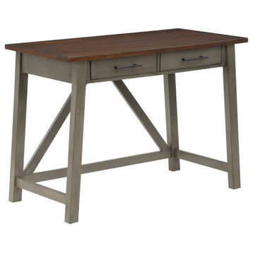 Milford Rustic Writing Desk With Drawers, Slate Gray Finish