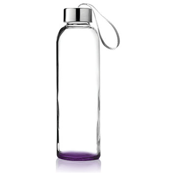 Glass Water Bottle 18 oz. Bottles With Carrying Loop, Purple