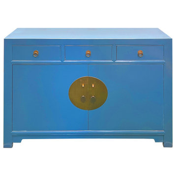 Chinese Oriental Bright Blue 3 Drawers Sideboard Buffet Table Cabinet Hcs7577