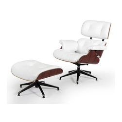 DIVANI CASA MOSER MODERN WHITE LEATHER LOUNGE CHAIR W/ OTTOMAN - Outdoor Lounge Chairs