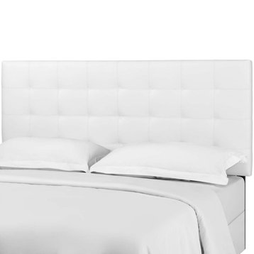 Contemporary Modern King Size Tufted Headboard, Faux Vinyl Leather, White