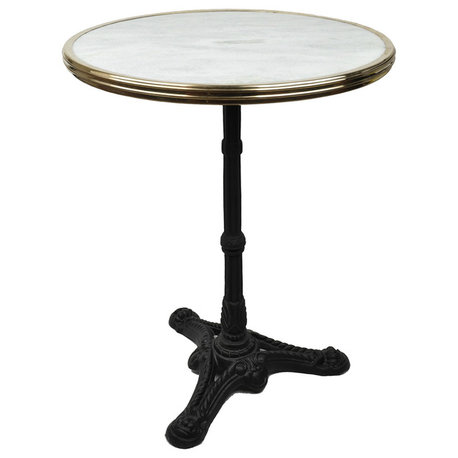 French Bistro Table, White Marble and Iron Base, 24" Diameter