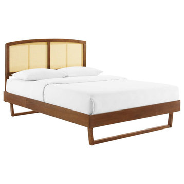 Sierra Cane and Wood Full Platform Bed With Angular Legs