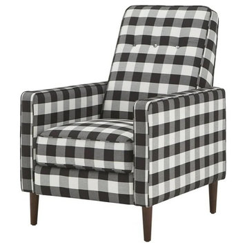 Classic Accent Chair, Buffalo Check Patterned Seat, Buttoned Back, Black/White
