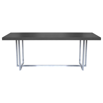 Bayard Dining Table, Brushed Stainless Steel Finish With Gray Top
