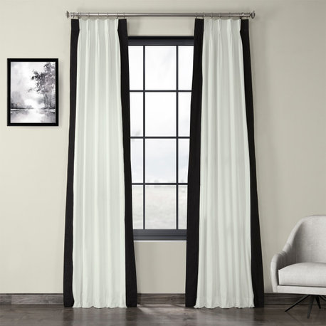 Pleated Vertical Colorblock Curtain Single Panel, Warm Off-White & Black, 25x84