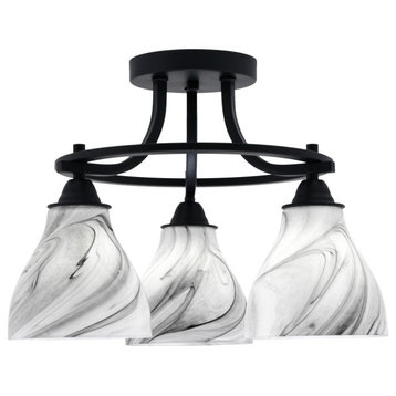 Paramount 3-Light Semi-Flush Light, Matte Black, 6.25" Onyx Swirl Glass