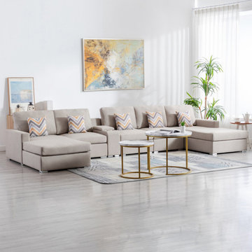 Nolan 163" Linen 6Pc Double Chaise Sectional Sofa with Interchangeable Legs, a U