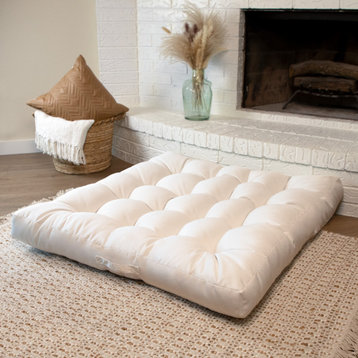 Sorra Home Sunbrella Canvas Natural Square Floor Pillow With handle 40x40x5"