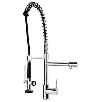 Pre-rinse Spring Spout Kitchen Sink Faucet with Deck Plate, Chrome