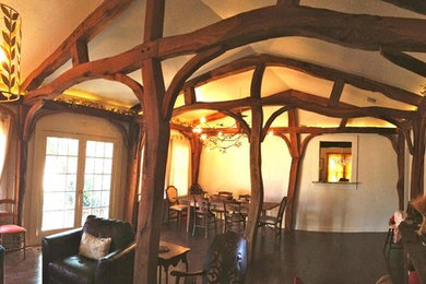 Example of a mid-sized arts and crafts open concept living room design in Austin with no tv