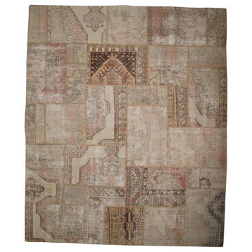 Turkish Patchwork Hand Stiched Rug, Natural Overdye, Ivory/Pink, 8'x10'