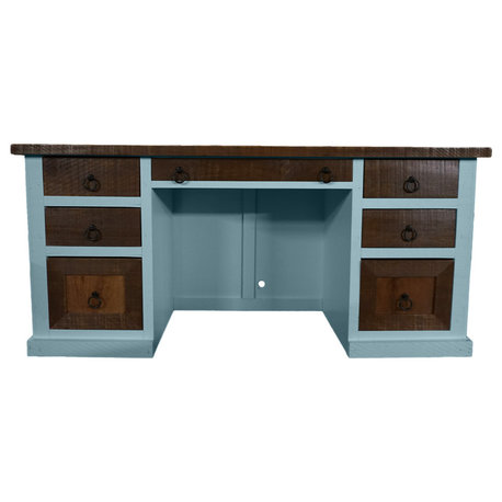 Rustic Solid Wood Executive Desk, Interesting Aqua