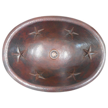 Rustic 19" Oval Copper Bath Sink Stars Design, Daisy Drain Included
